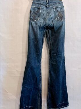 Buckle Dark Blue Flare Jeans with Embroidered Back Pockets - For the TALL